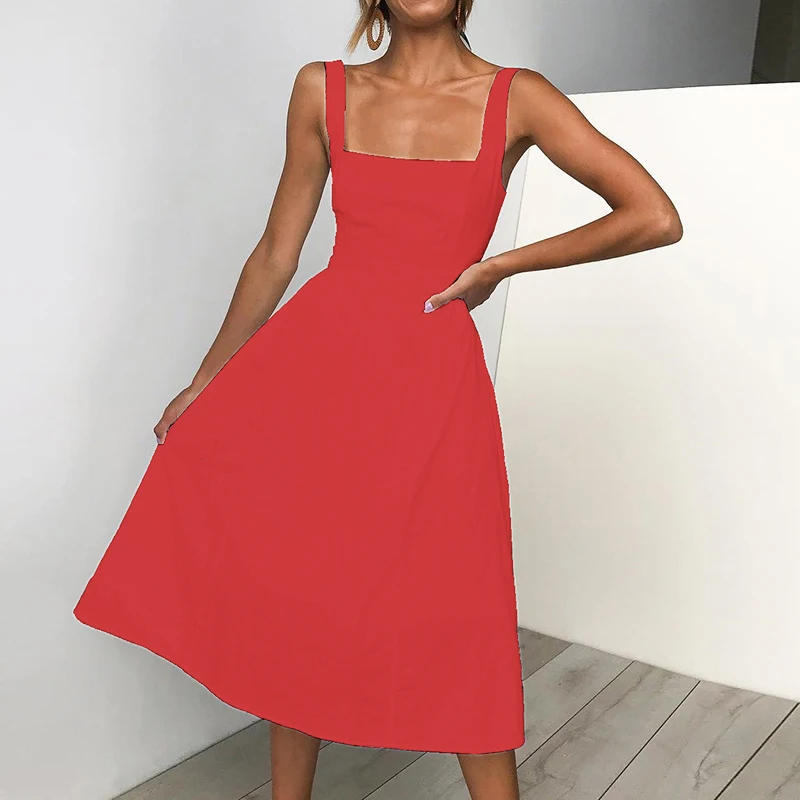 

Women Sexy Backless Dresses Spaghetti Strap Summer Dress 2019 Ladies Casual Slip Dresses Woman Sundress Vestidos Black Red Dress