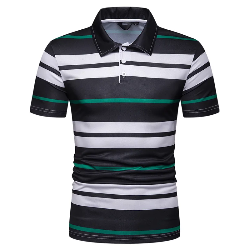 

2019 Free Shipping New Summer Men's Short Sleeve Polo Shirt Male Contrast Color Stripe Print Slim Lapel Casual Mens Polo Shirt
