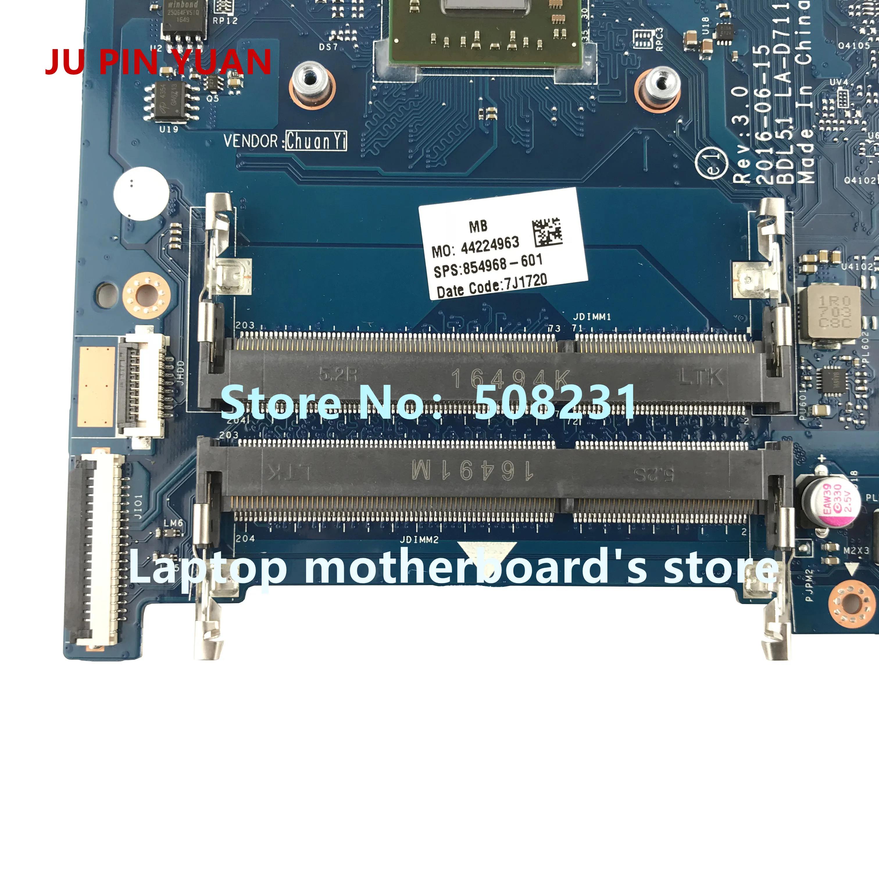 Promo  JU PIN YUAN 854968-001 mainboard 854968-601 for HP NOTEBOOK 15-BA 15Z-BA 15-ba060nf laptop motherbo