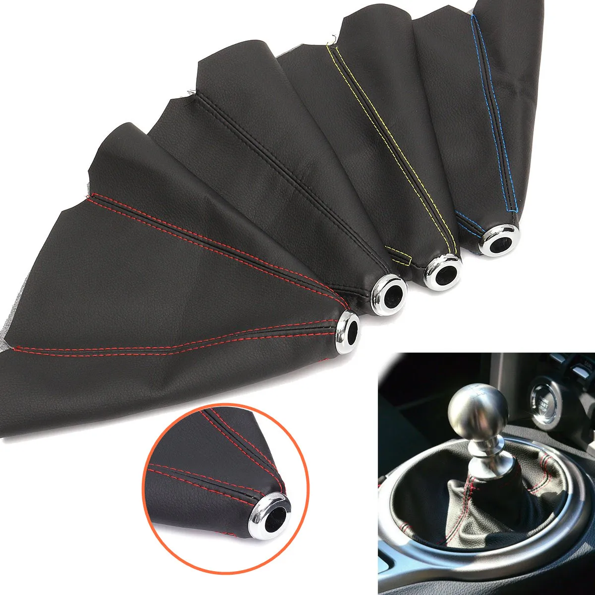 15mm Universal Car PVC Leather Gear Manual Gaiter Shifter Shift Boot Cover & StitchGear Shift