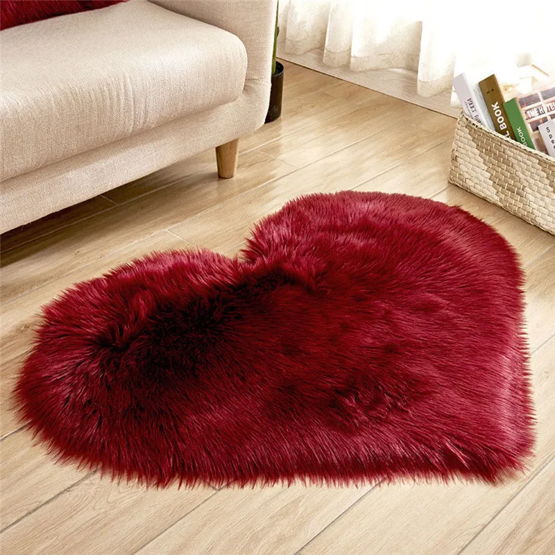 Heart Shaped Fluffy Rug Faux Fur Rug Home Bedroom Shaggy Floor Mat Soft