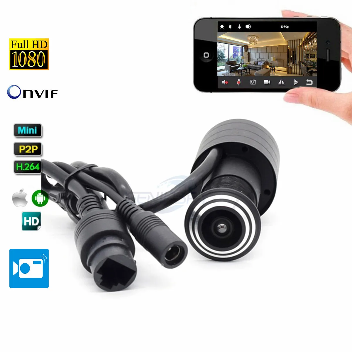 

1080P P2P Onvif Peephole Door Eye Hole Camera IP Surveillance 1.66mm Lens Wide Angle Fisheye Support Phone Remote View