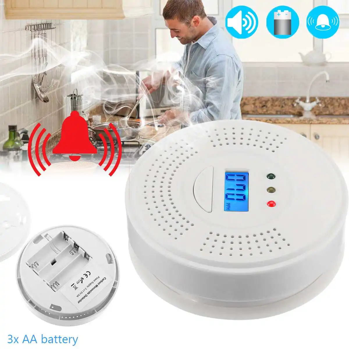 

Wireless LCD Digital Gas Sensor Carbon Monoxide Poisoning Alarm Battary Power Audio Sound CO Detector for Home Kitchen Safety