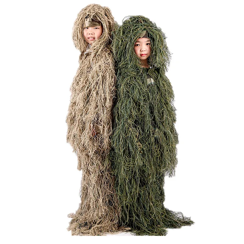 

Children's 3D Universal Camouflage Suit Set Woodland Desert Crossing Clothes Kids Adjustable Size Ghillie Set CF Hunting Sniper