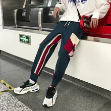 Мужская мода хит цвет хлопок Повседневная накладной карман брюки активный эластичный шаровары хип хоп джоггеры пот брюки M-2XL