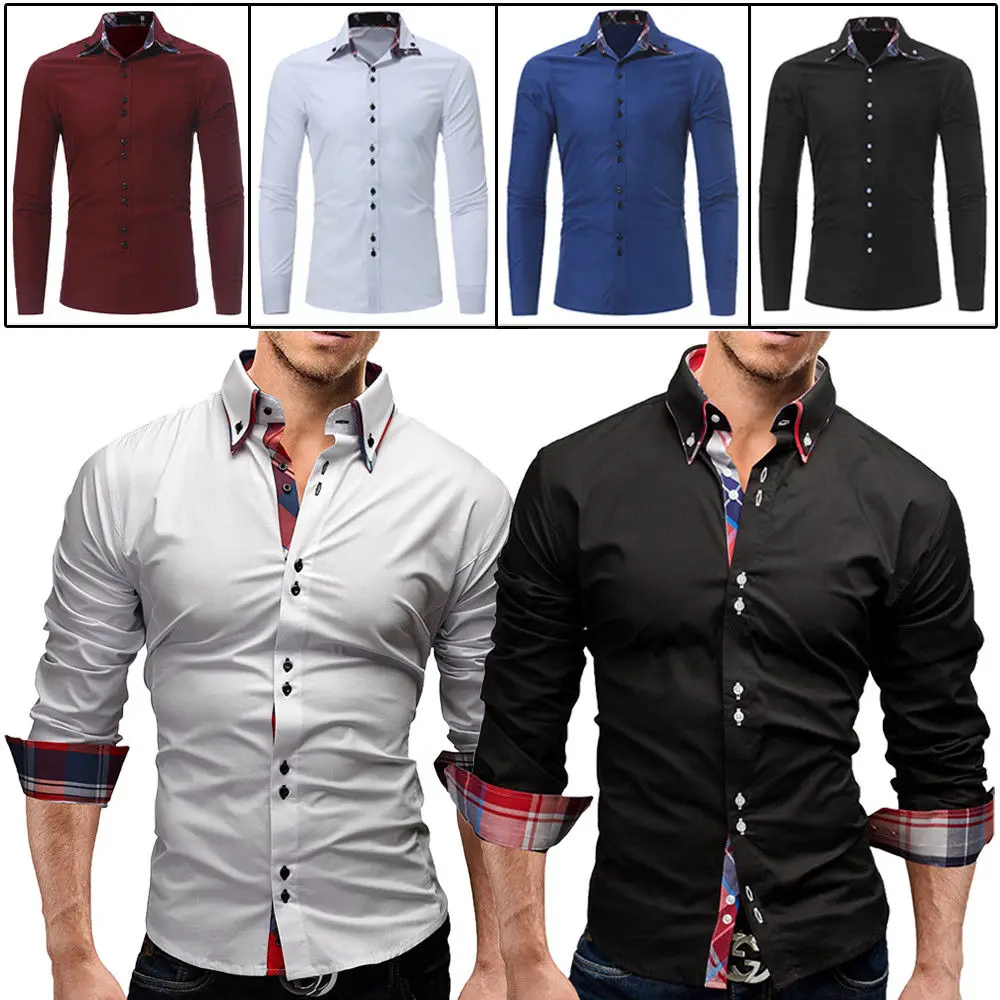 Luxury Mens Classic Long Sleeve Shirt Formal Casual Smart Slim Fit ...