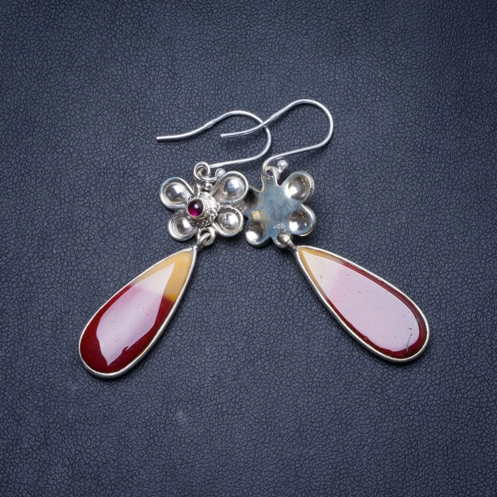 

Natural Royal Imperial Jasper and Amethyst Handmade Unique 925 Sterling Silver Earrings 2" Y1419
