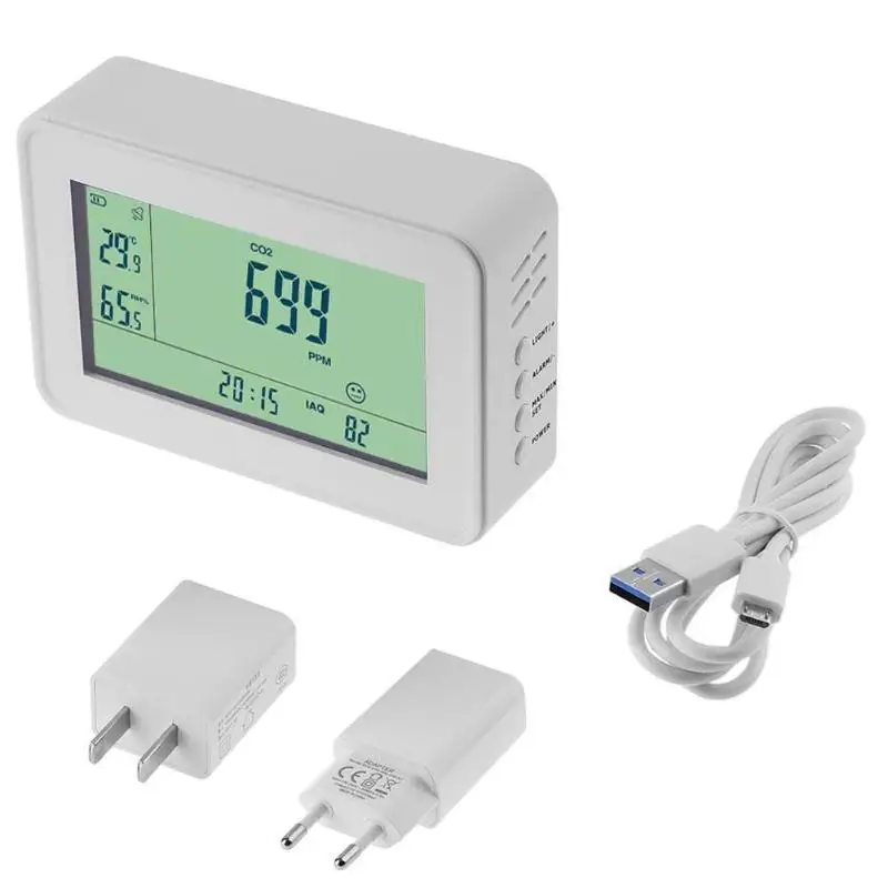 

CO2 Monitor Alarm LED Display Carbon Dioxide Detector Analysis Instruments Temperature Humidity Meter Tester Clock with battery