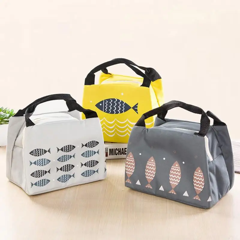 

Simple Cute Lunch Bag Waterproof Little Fish Pattern Oxford Fabric Insulated Cold Keep Food Safe Warm Lunch bags Office Picnic