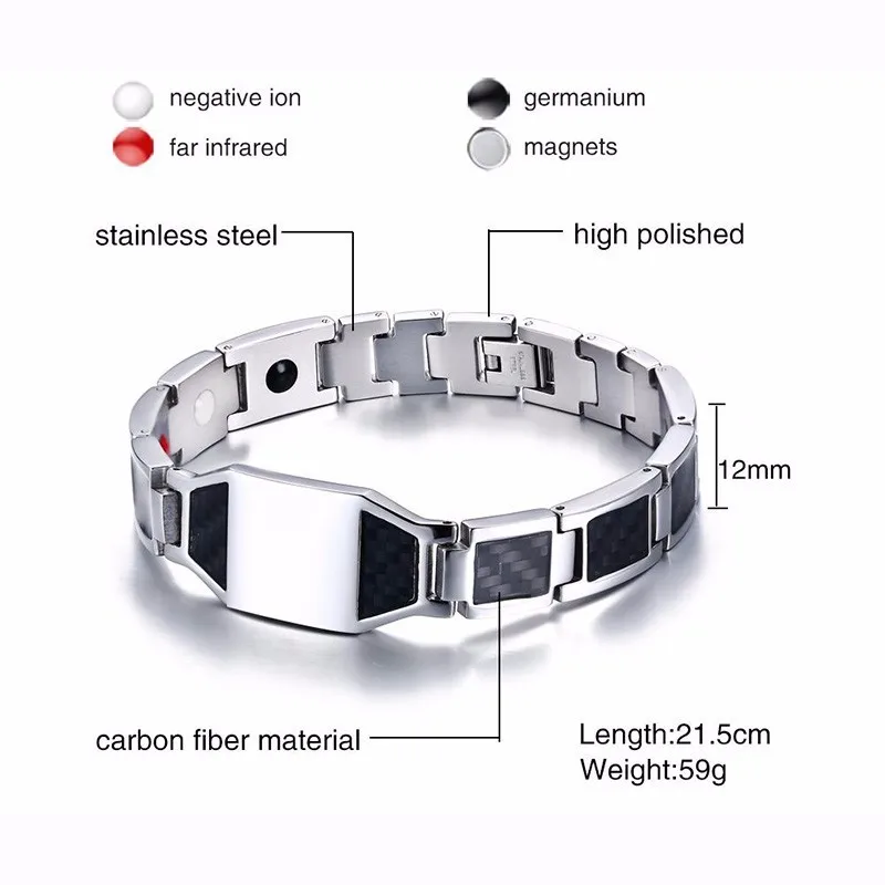 Vnox Gents Carbon Fiber Bracelets for Men Twelve Constellation Gemini Leo Engraved Stainless Steel Bio Energy with tool