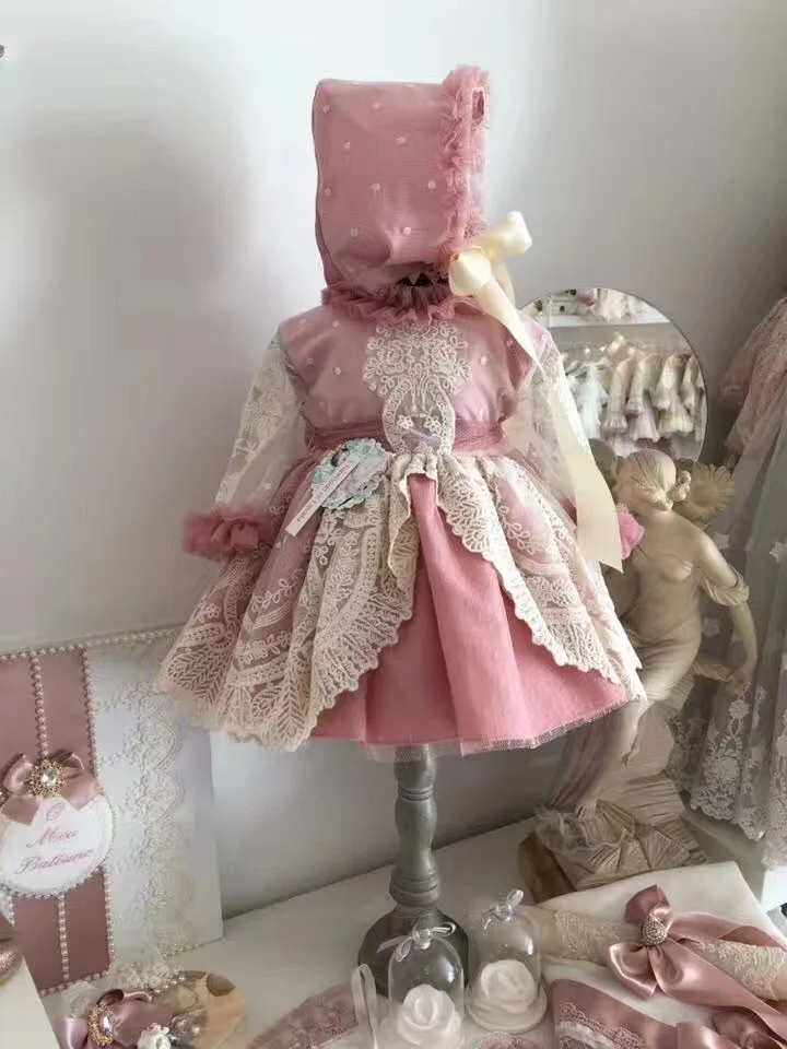 

Baby Boutique Clothing Girls Dresses Children Birthday Dress Set Pink Lace Spanish Style Frocks Infant Baptism Party Gown