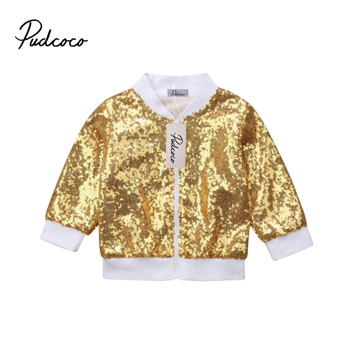 Toddler Kids Baby Girls Sequin Glitter Zipper Coat Outerwear Shinny