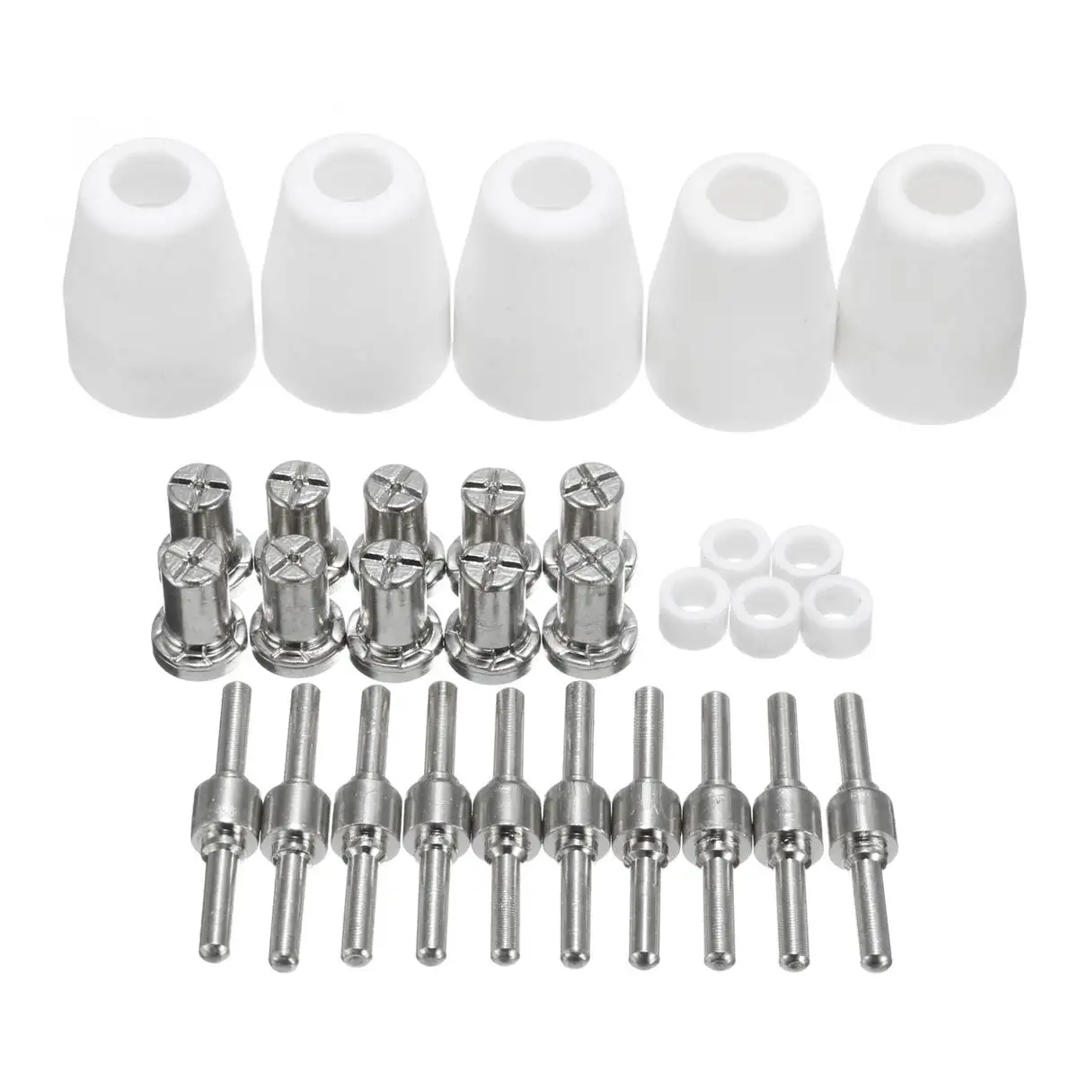 30 Pcs LG-40 PT-31 Plasma Cutter Cutting Torch Consumables Accessories Extended Nickel-plated Tips Nozzle Electrodes Shield Cup 30 Pcs LG-40 PT-31 Plasma Cutter Cutting Torch Consumables Accessories Extended Nickel-plated Tips Nozzle Electrodes Shield Cup