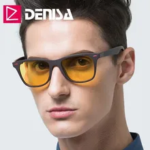 DENISA, очки ночного видения,, ультралегкие, TR90, квадратные солнцезащитные очки, мужские, поляризационные, желтые, очки для ночного вождения, UV400, T2310