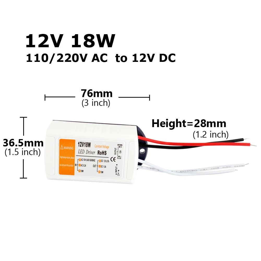 Universal 12V LED Driver Power Supply for LED Strip Lighting - 18W to 100W