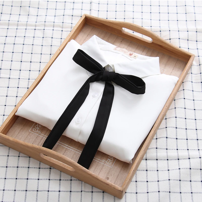 

2019 Korean Womens Single Breasted Slim Tops And Blouses Ladies Bow Turn-down Collar Chiffon Shirt Solid Color Blusas Mujer