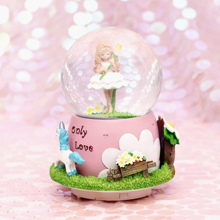 

Creative Large Crystal Ball Music Box with Lights Automatic Snowing Rotating Unusual Gift for Girlfriend Snow Globes Romantic