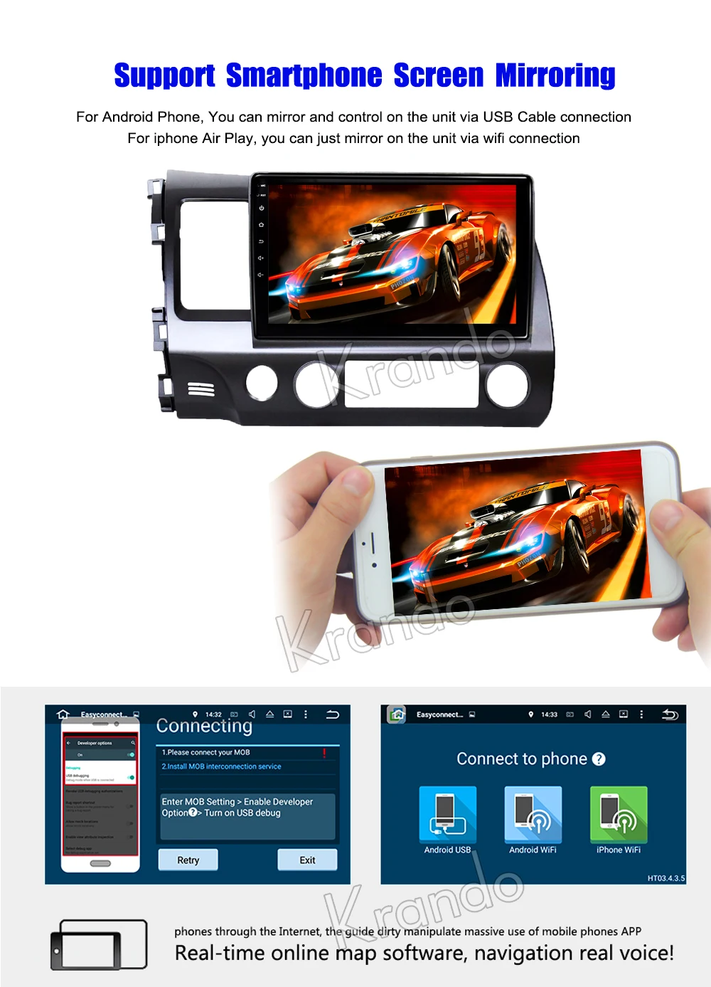 Система мультимедийная Автомобильная Krando с IPS экраном 8 1 дюйма Android 10 gps Wi Fi для Honda