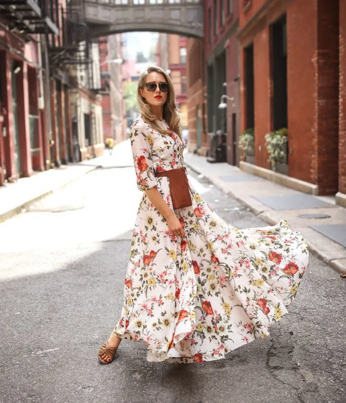 

Women Boho Style Half Sleeve Fashion Dress O-Neck Female Long Maxi A Line Dress Beach Floral Dress Vestidos