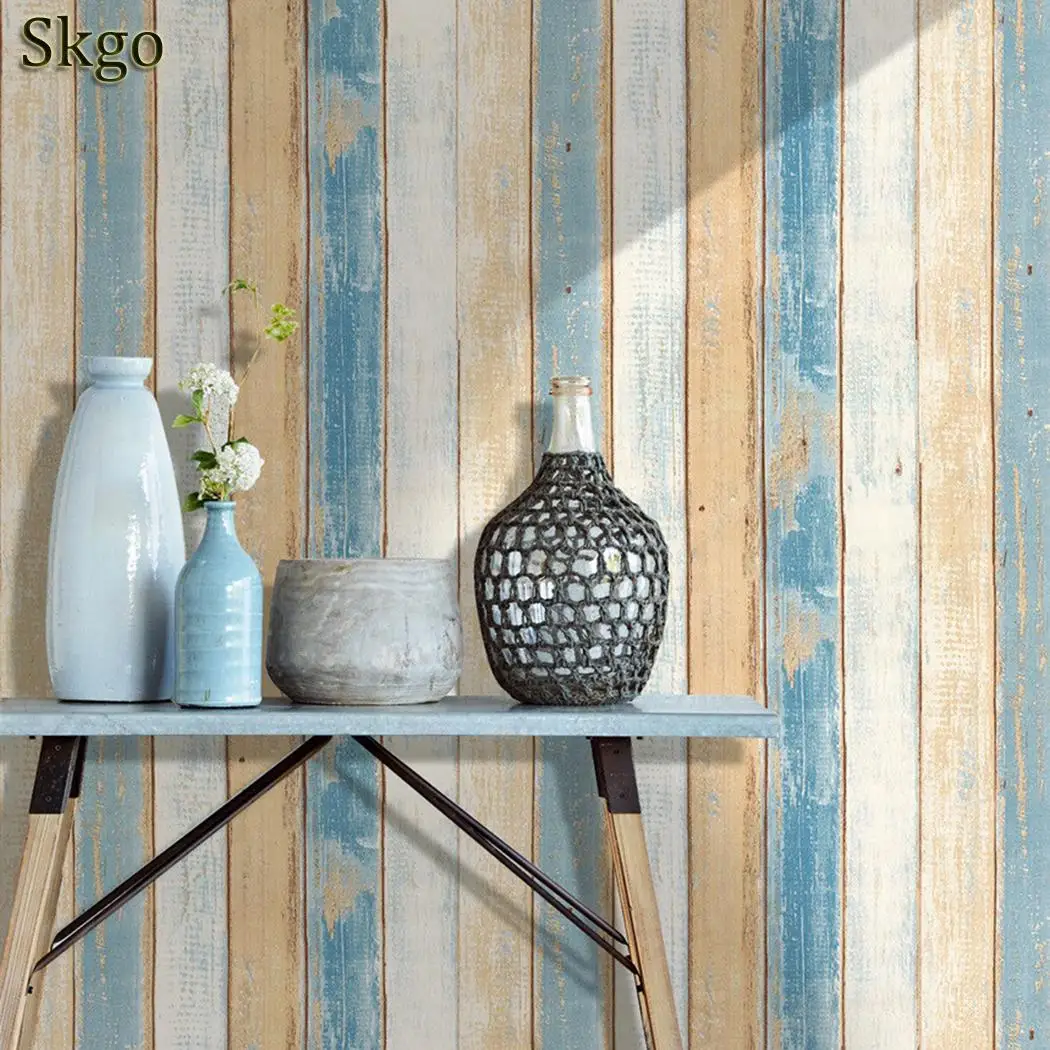

Wall Decoration Nostalgic Striped Wood Grain Home, Hotel, Clothing Store, etc Thicken Self-adhesive Wallpaper