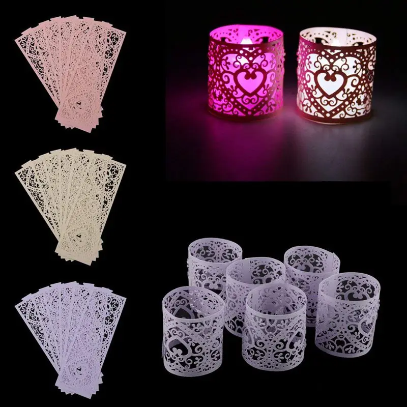 Lot of 6pcs LED Candle Lampshade Pattern Heart Ajoure Decoration for Christmas Wedding