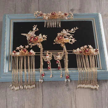 

Chinese style ancient costume hair ornaments set wedding phoenix coronet bridal hair accessories