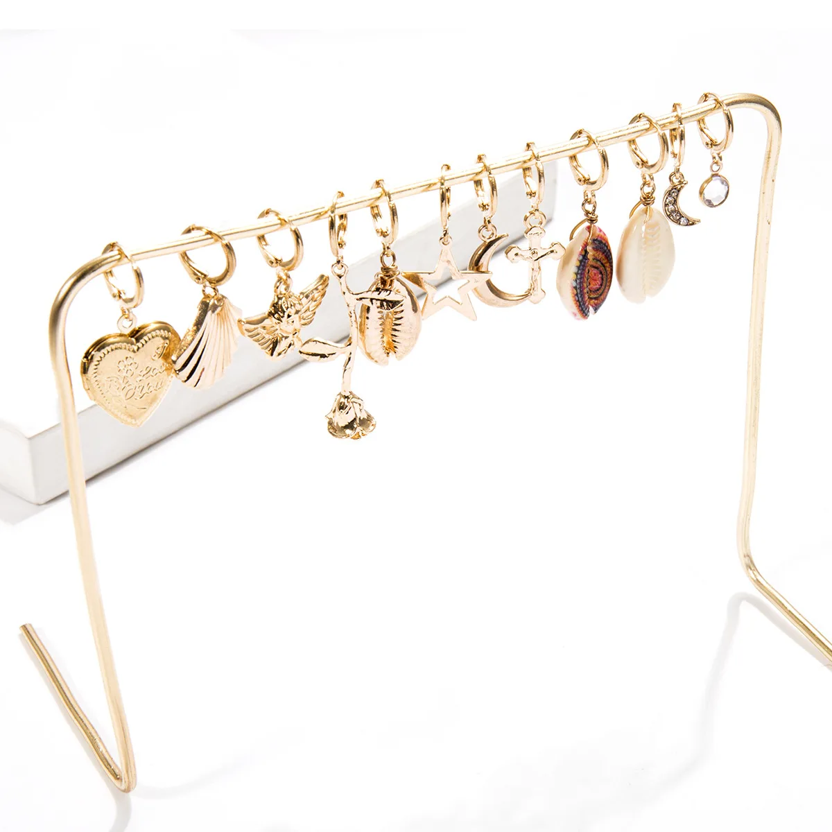 2019 New Cute Simple Seashell Rose Floral Moon Love Heart Cross Drop Dangle Earrings for Women Gold Silver Color Small Earrings