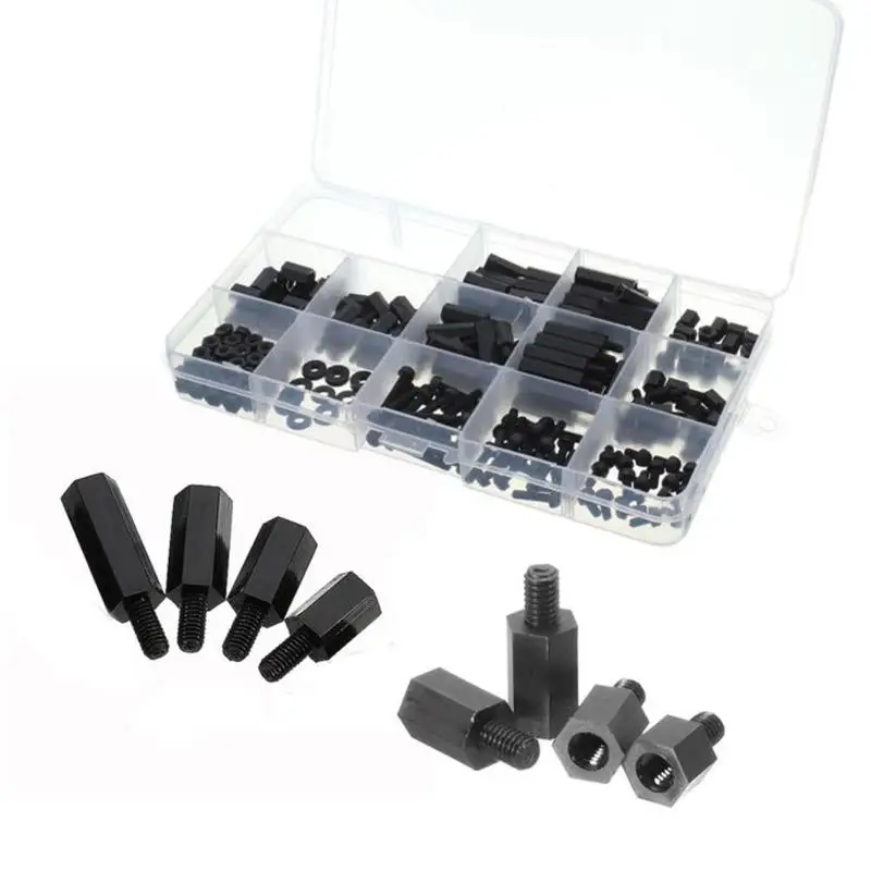 

260pcs/box Black Nylon Outer Hex Screws Nuts PCB Standoff Assortment Kit High Quality Hex Screw Nuts Set Home Hardware