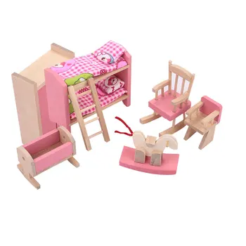 

Mini Dollhouse Bedroom Wood Furniture Dollhouse Beautiful Cultivate Interest Furnishing Articles Collection Pink Safe Material