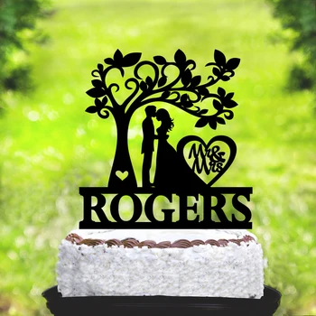 

Rustic Wedding Cake Topper Tree,Personalized Silhouette Mr & Mrs Last Name Cake Topper,Acrylic Cake Decoration For Wedding