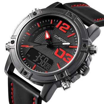 

Mens Watches To Men Leather Sports Watches Men's Quartz LED Digital Clock Sport Double Display Wrist Watch