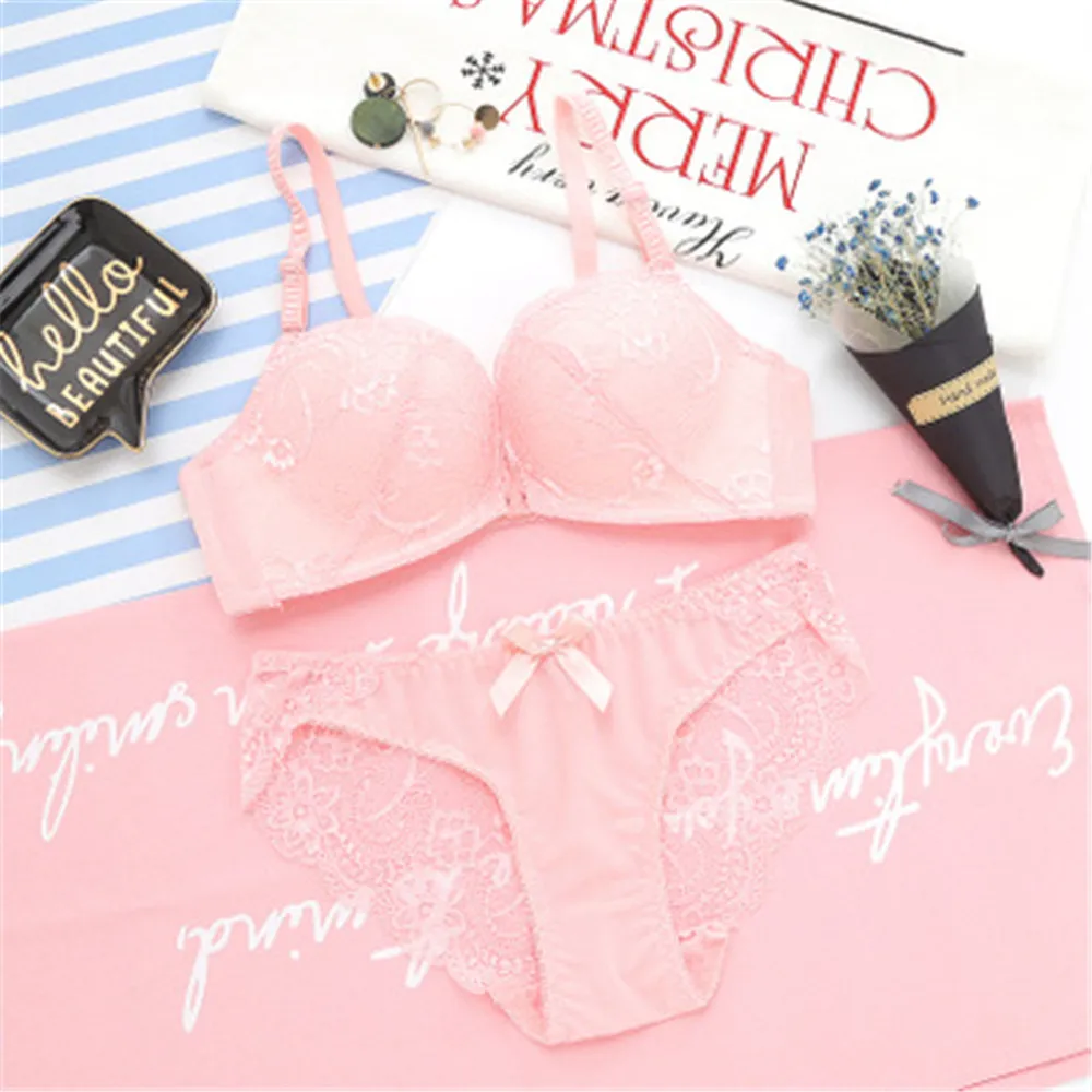 2019 New European And American Sexy Lace Front Buckle Bra Without Rims Gathered Adjustable Underwear Bra Set 2019 New European And American Sexy Lace Front Buckle Bra Without Rims Gathered Adjustable Underwear Bra Set