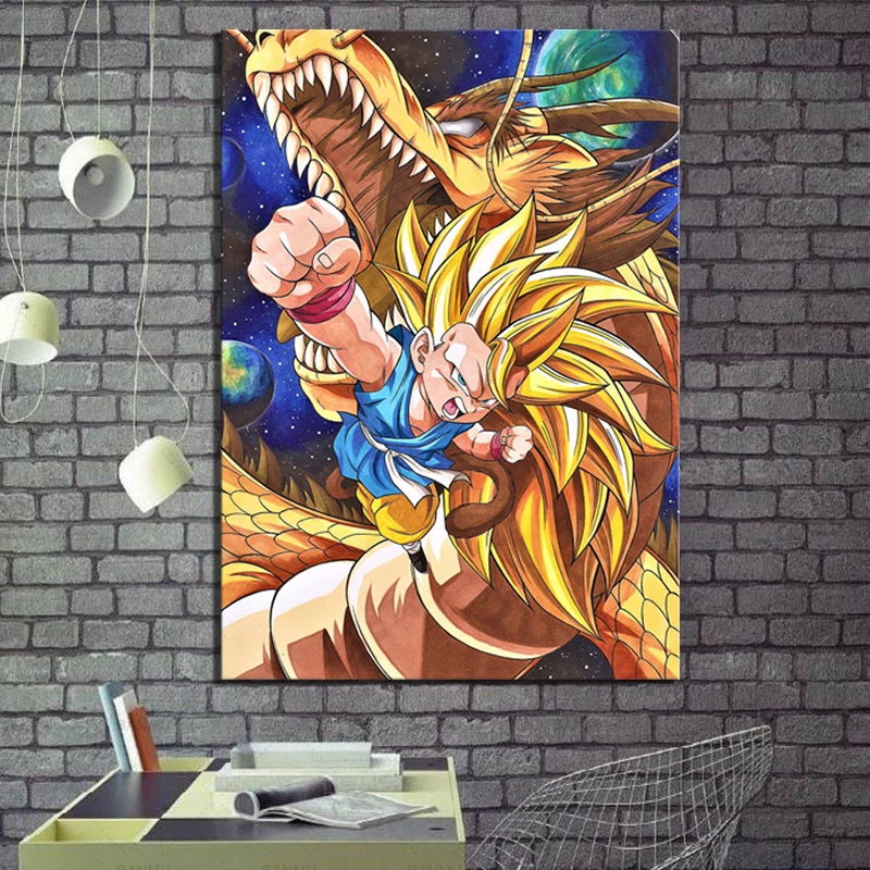 

1 Piece Dragon Ball Poster Animation Art Super Saiyan 3 Goku Cartoon Pictures HD Canvas Paintings Wall Art for Home Decor