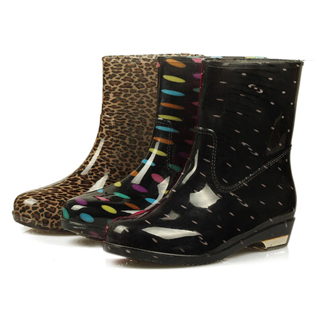 

Fashion Waterproof Women Rain Boot Female Boots Rubber Jade Stretch Shoes Leopard ,Black,Multicolor Printed