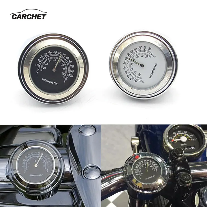 

CARCHET Motorcycle Handlebar Mount Temp Thermometer Clock Motor Front Temperature Tester Motorcycle Part for Harley Instrument