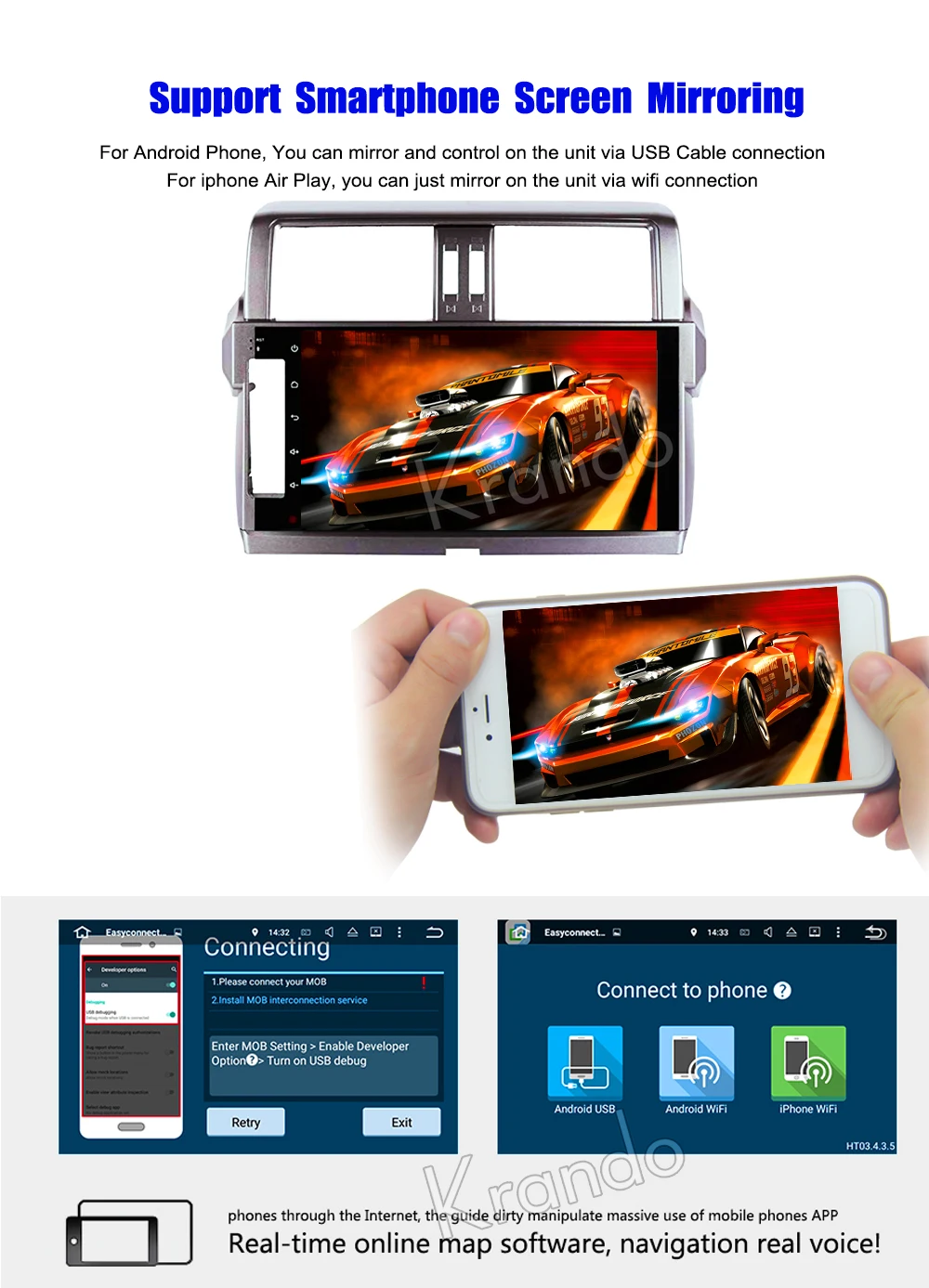 Perfect Krando Android 8.1 10.1" IPS Full touch Big Screen car Navigation player for Toyota Prado 150 2014-2017 audio player gps wifi 5