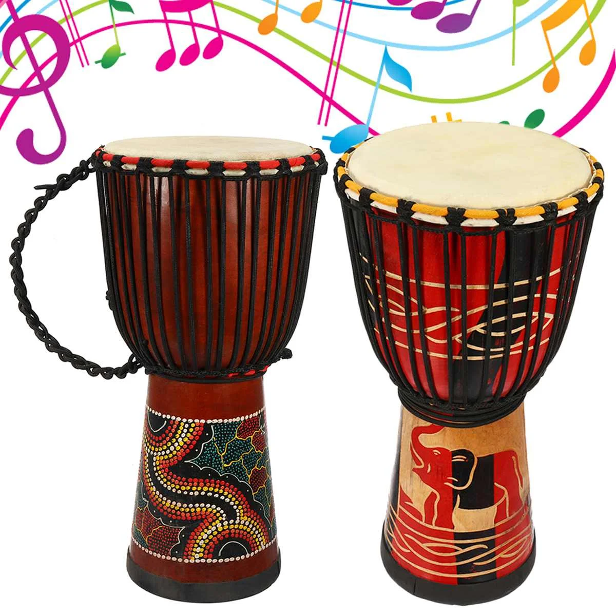 

Colored-drawing Carving 10 Inch Traditional African Hand Drum Djembe Mahogany Body Goat Skin Musical Instrument Mahogany