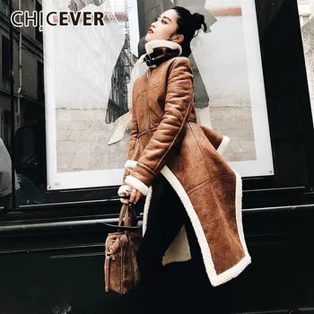 

CHICEVER Winter Lambswool Oversized Jacket Coat For Women Fur Warm Asymmetric Loose Plus Size Women's Coats Female Outerwear New