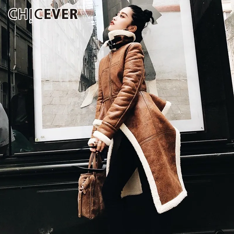 Женская куртка из овечьей шерсти CHICEVER асимметричная теплая большого размера