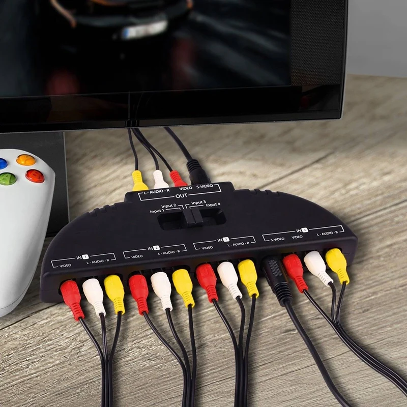 4 портовый Av композитный Rca переключатель распределитель с кабельным