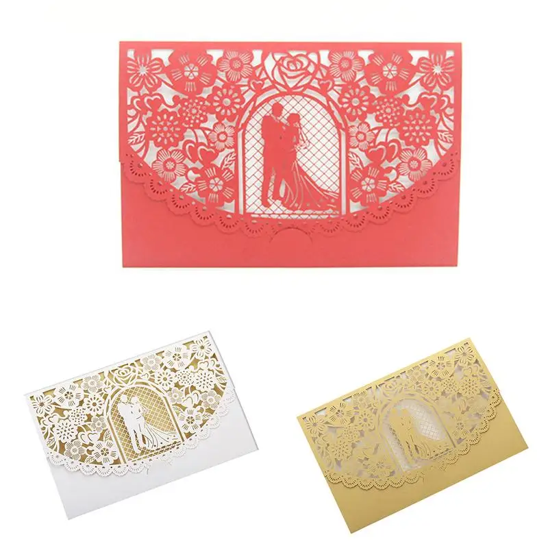  10PCS/Pack Style Hollow Bride and Groom Wedding Invitation Card European Style Innovative Personali - 32960659896