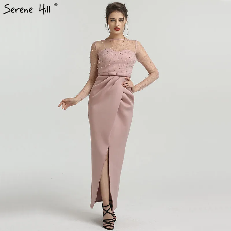 Розовые вечерние платья из жемчуга с длинными рукавами, элегантные модные сексуальные вечерние платья, QA8022
