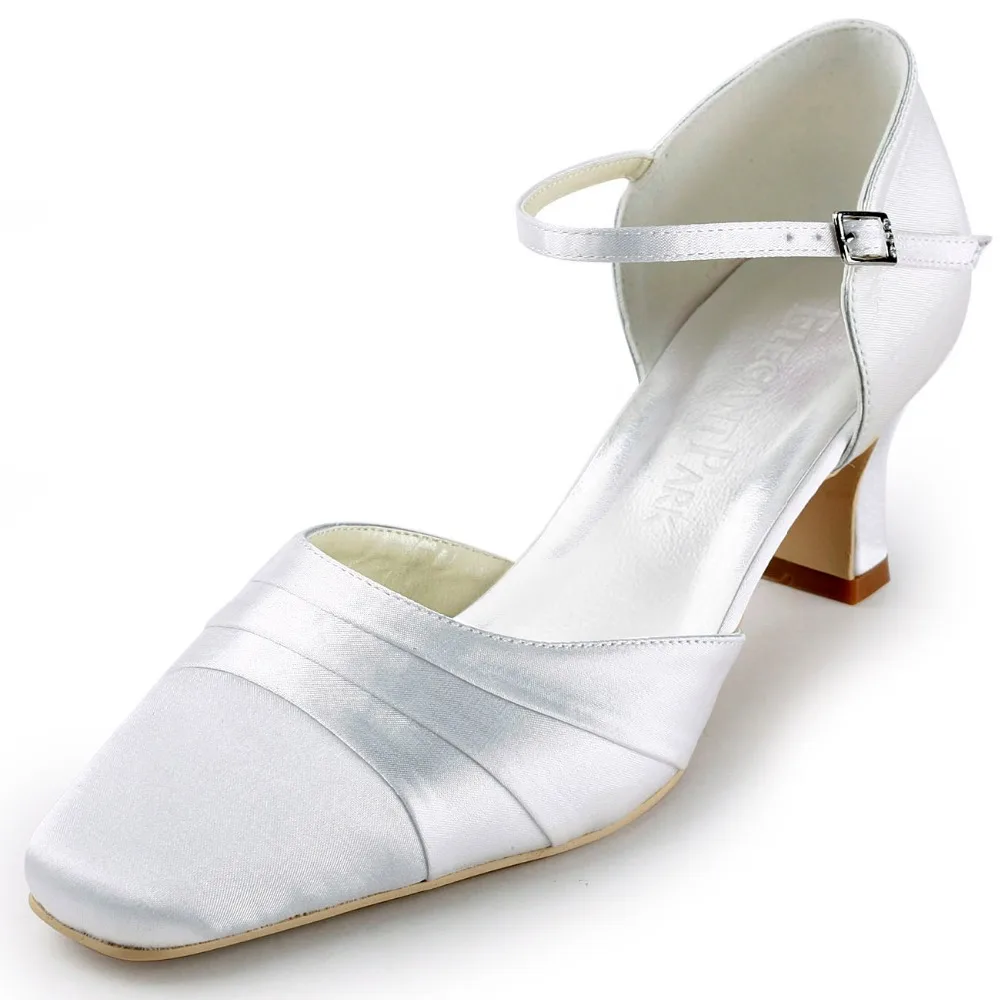 

Shoes Woman Pumps EP11110 Size 4 Ivory Square Toe Med Chunky Heel Satin Wedding Bridal Shoes Evening Prom Pumps lady Bridesmaid