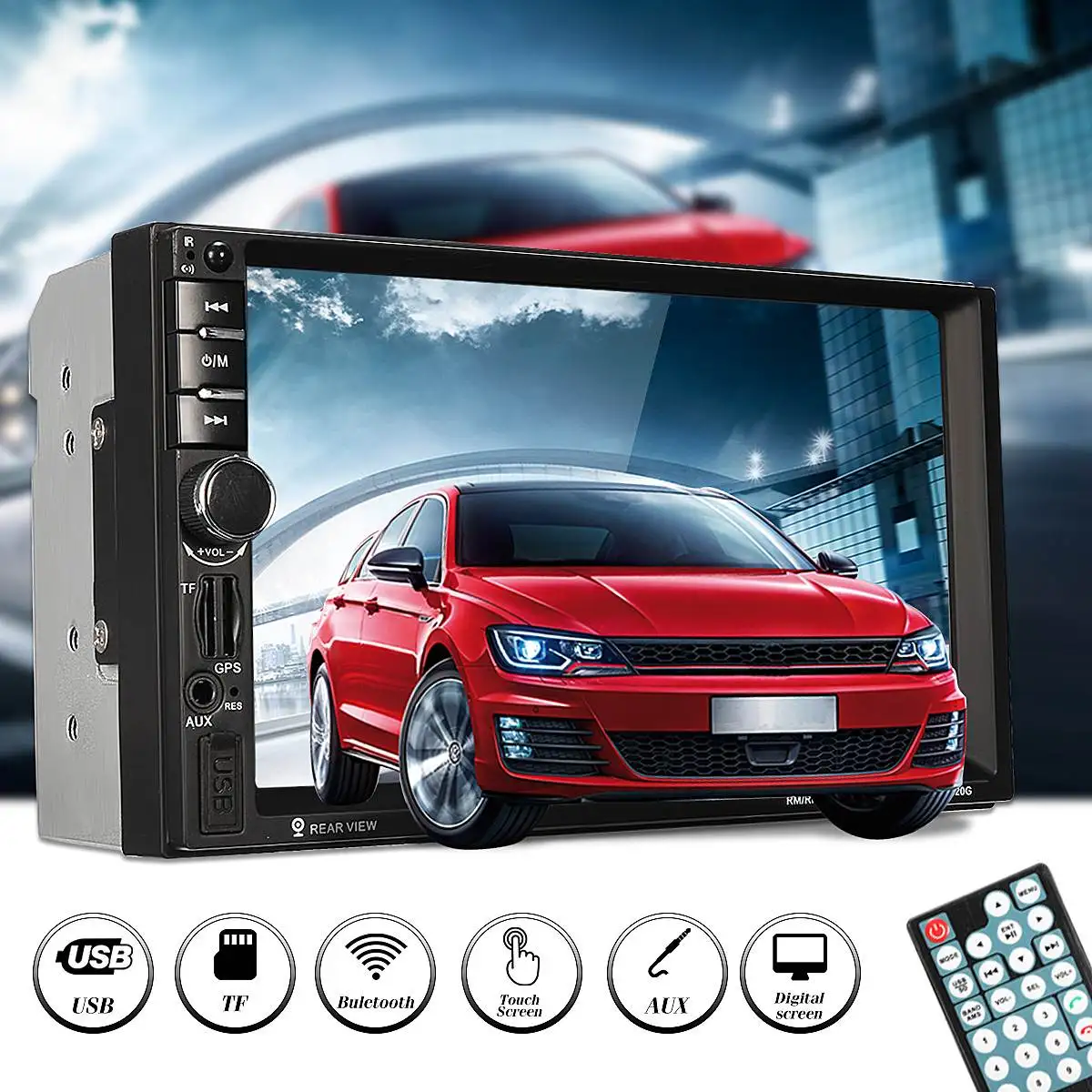 

7" HD 7020G bluetooth Touchs Screen 2 Din Car Stereo Radio FM/MP5/MP3/USB/AUX USB SD MP5 Player Remote Controller