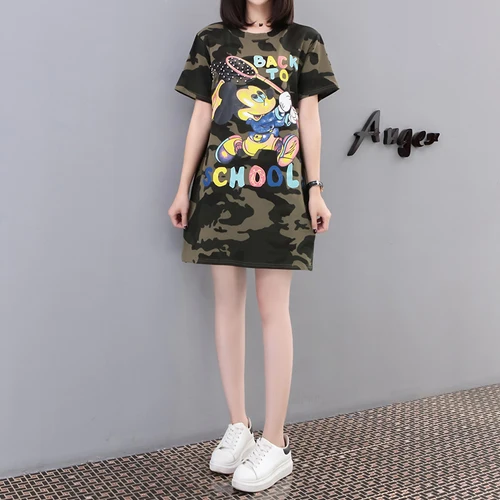 

Women 2018 Summer Camouflage Short-sleeved Loose Print Dress Femme Fashion Leisure O Neck Miniskirt Plus Size 4XL Dress Vestidos