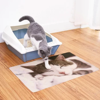

1PC Cat Litter Mat Soft-touch PVC Rectangle Non-slip Sleeping Pad Placemat Cleaning Carpet for Pet Kitty Cat Dog