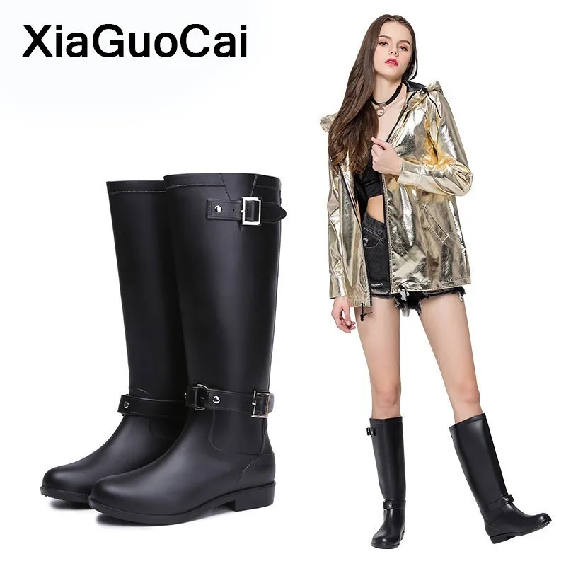 

Spring Autumn Women Boots Mid-calf Black Female Rainboots Waterproof Motorcycle Boot Ladies Shoes Woman Winter Footwear Zipper