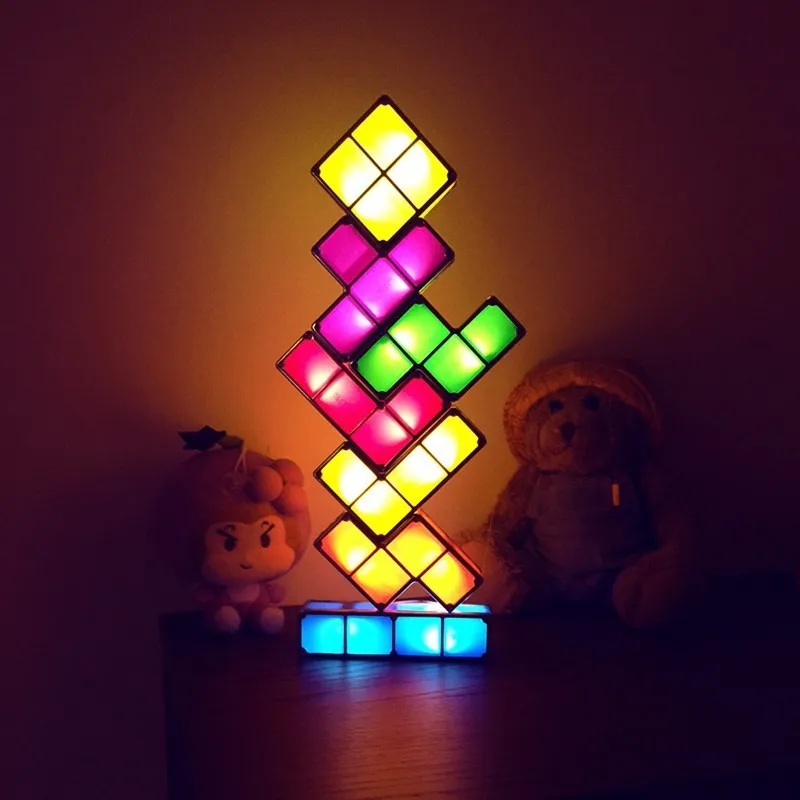 

7 Colors Night Light Tetris Stackable Tangram Puzzle LED Induction Interlocking Desk Lamp 3D Toys Ideal Gift Magical Decorations