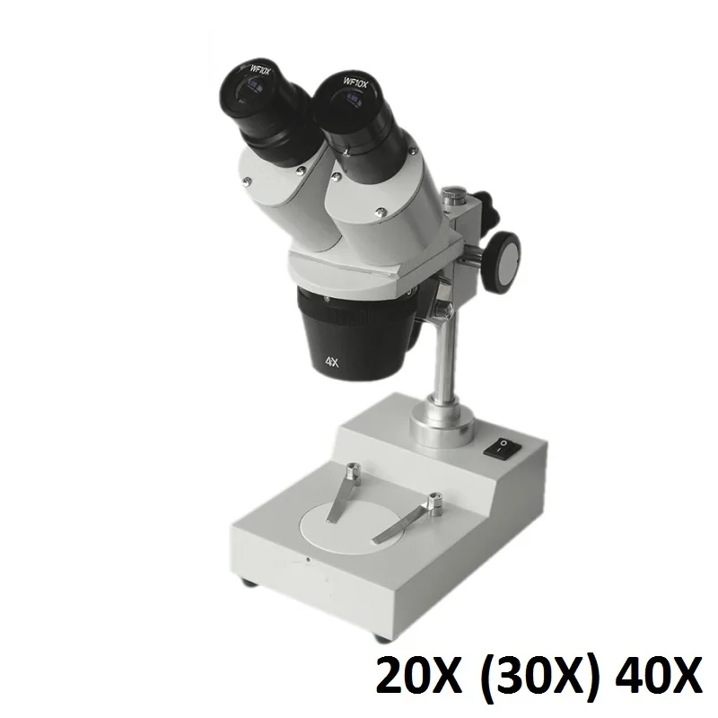 20X 30X 40X Stereo Microscope with WF10X Eyepiece Top Halogen Lamp Lighting Illumination Binocular Head Optical Glass Lens
