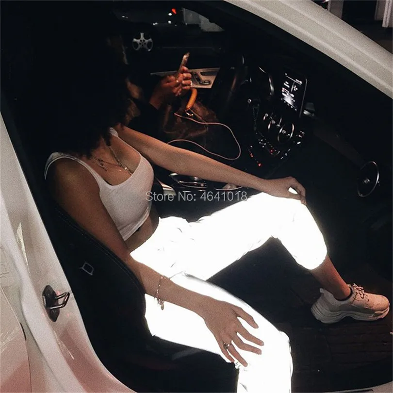 

High Waist Track Pants Women Reflective Hip Hop Sweatpants Casual Loose Female Trousers Night Club Elastic Joggers
